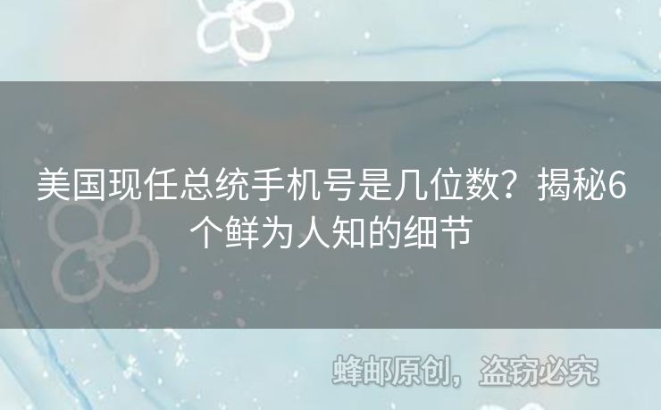 美國現(xiàn)任總統(tǒng)手機號是幾位數(shù)？揭秘6個鮮為人知的細(xì)節(jié)