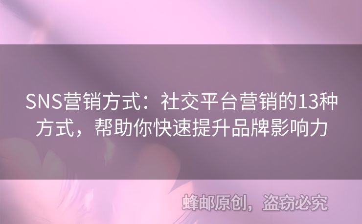 SNS營銷方式：社交平臺(tái)營銷的13種方式，幫助你快速提升品牌影響力