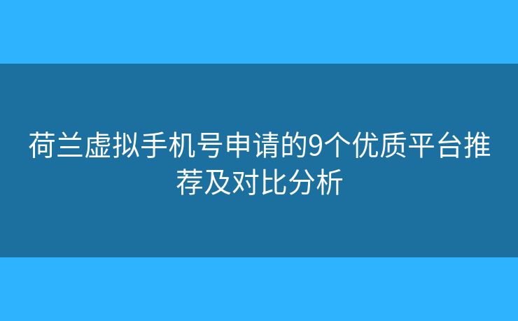 荷蘭虛擬手機號申請的9個優(yōu)質平臺推薦及對比分析 荷蘭虛擬手機號申請的9個優(yōu)質平臺推薦及對比分析