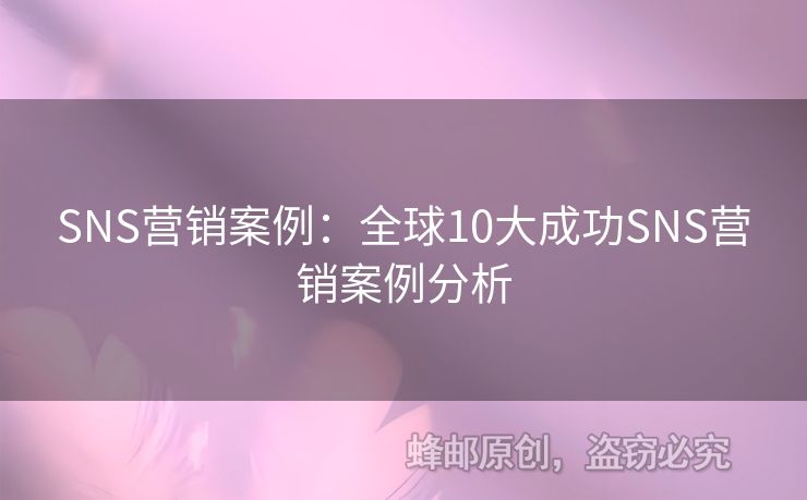 SNS營(yíng)銷案例：全球10大成功SNS營(yíng)銷案例分析